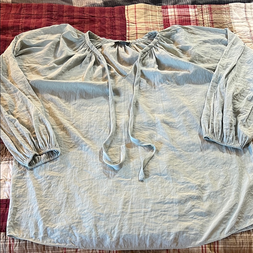 Tahari Women's Light Blue Blouse with Tie Neck